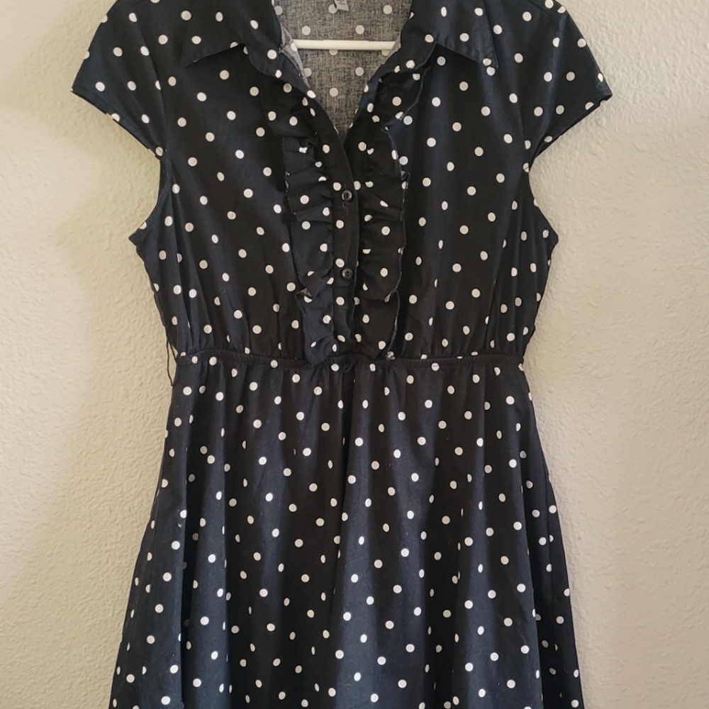 Bailey Blue, black and white polka dot, rockabilly-style dress large